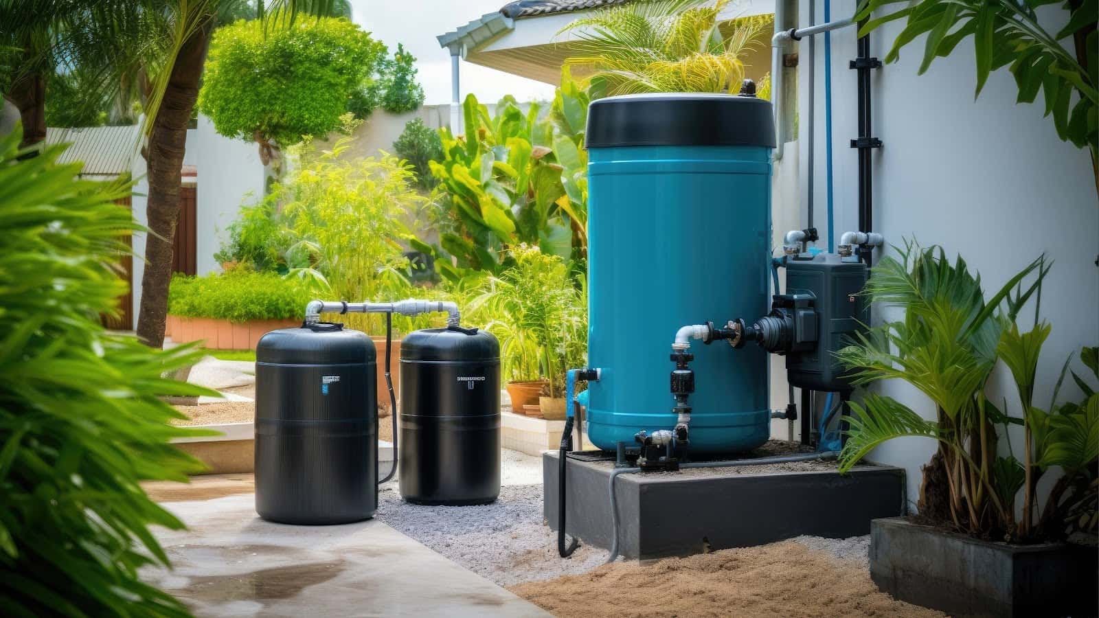 Blue And Black Rainwater Harvesting System
